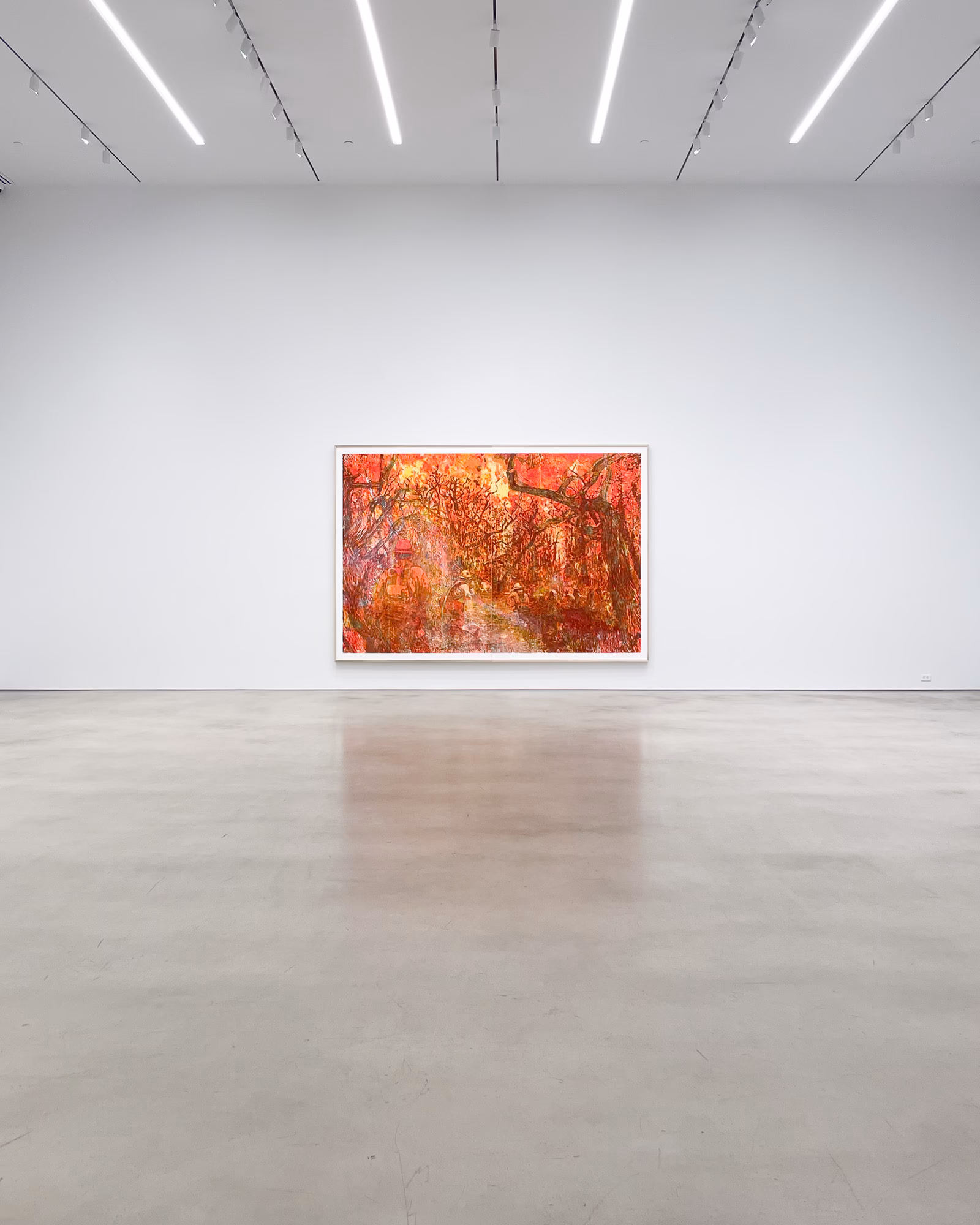 Gallery installation with silver balloons and portrait paintings